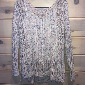 Cream and multicolored open knit sweater sz M